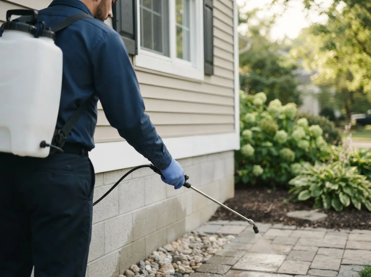 Pest control technician inspecting a home in Shirley, MA